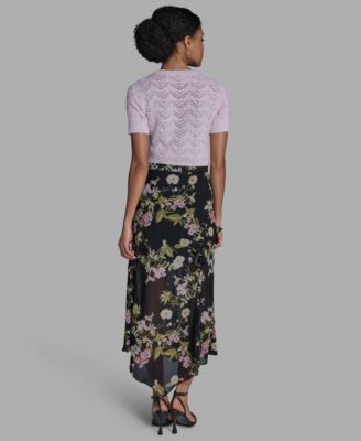 Women's Side Zipper Printed Ruffle Maxi Skirt