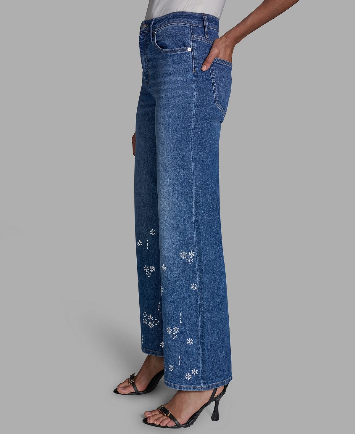 BCBG Women's High-Rise Wide-Leg Embellished Jeans view 3 — MAYCSS fashion products