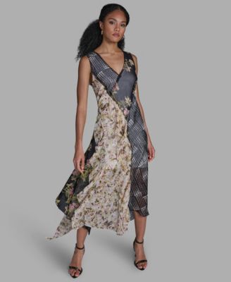 Women's V-Neck Ruffle Mix Print Dress