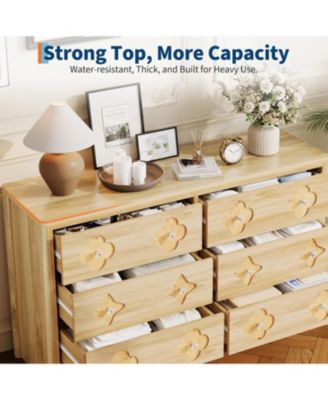 Rattan 6-Drawer Dresser for Bedroom, 47" Wide Wooden Chest with Large Storage, Beige