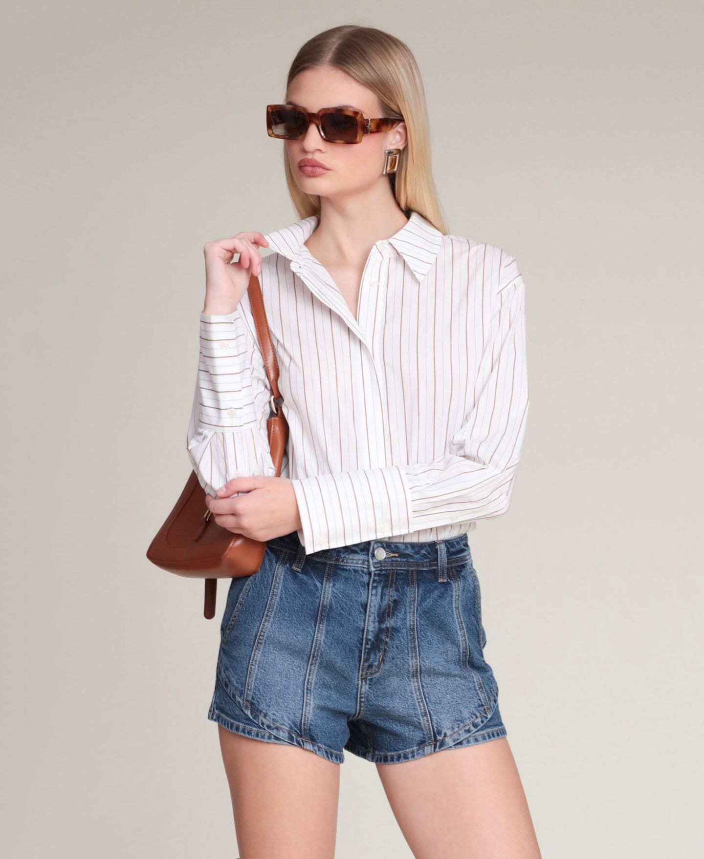 Женские шорты Avec Les Filles High-Low-Rise Denim Shorts, цвет: Тёмный синий варёный — фото 7