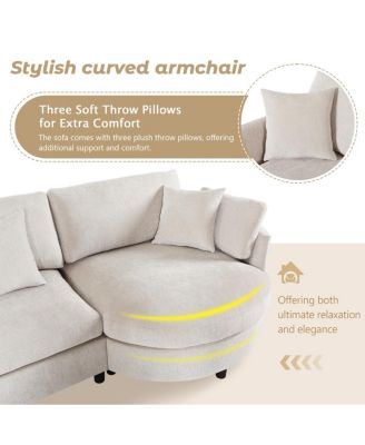 105" Chenille 3-Piece Sectional Sofa w/ Curved Chaise & 3 Pillows