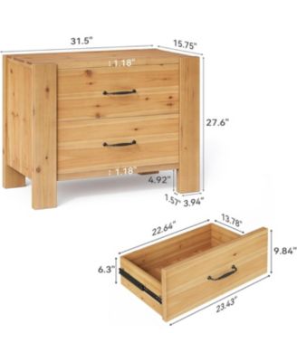 Solid Wood Oversized Nightstand with 2 Drawers, Bedside Table End Tables for Living Room, Large Wide Modern Night Stand with Drawers