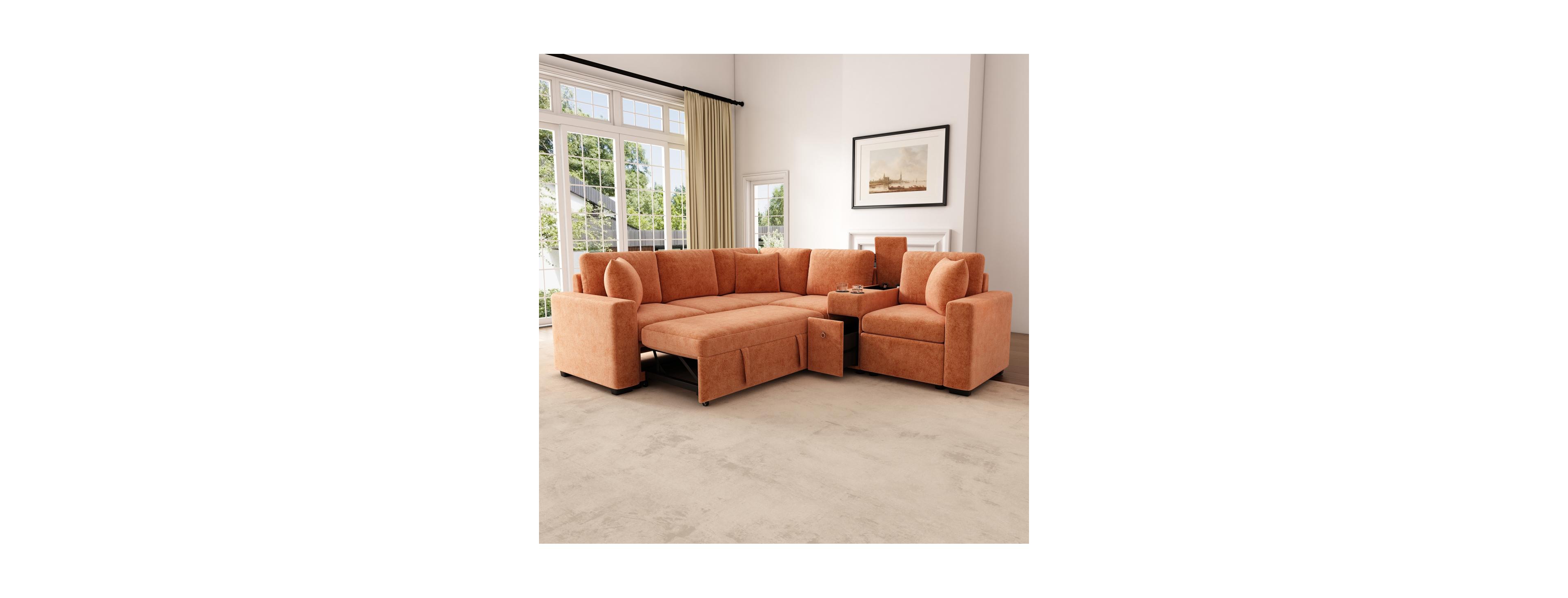 Streamdale Furniture L-shaped Convertible Sofa Bed Modular Sectional with Pull-Out