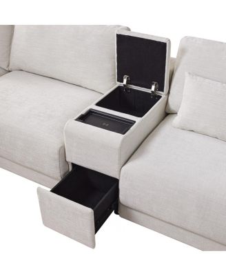 L-Shaped Sectional Sofa with Storage Console, Charger, Ottoman, Wider Cushion