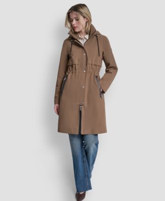 Women's Pleather Trim Anorak Rain Coat