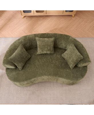 Crescent sofa, modern low-back, deep cushions, self-inflating foam, 3-seater, no assembly (Green)