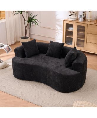 Crescent-shaped self-inflating sofa, modern low-back design, deep cushions