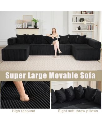 146" U-Shaped Convertible Sleeper Sectional Sofa, 5 Seats, 8 Pillows