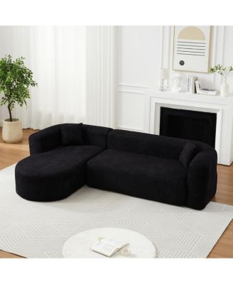 Luxury Modern Curved Sectional Sofa, Chenille, 2 Pillows, L-Shape Cloud Couch (Left Chaise, Black)
