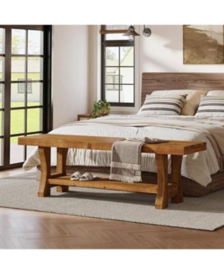 Solid Wood Entryway Bench, 55" End of Bed Bench, Long Indoor Dining Seat for Hallway, Bedroom, Living Room, Dining Room