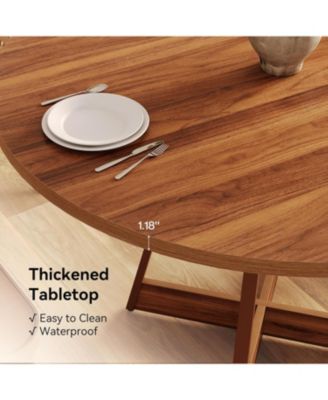 39 Inches Round Dining Table for 2-4, Farmhouse Circle Kitchen Table for Dining Room, Wooden Dinner Table with Heavy Duty Pedestal