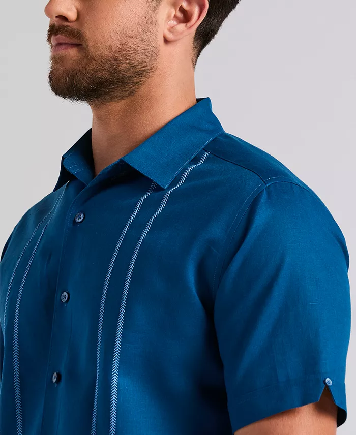 Men's Short-Sleeve Panel Button-Front Linen Camp Shirt - thumbnail 9