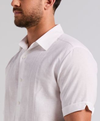 Men's Short-Sleeve Panel Button-Front Linen Camp Shirt