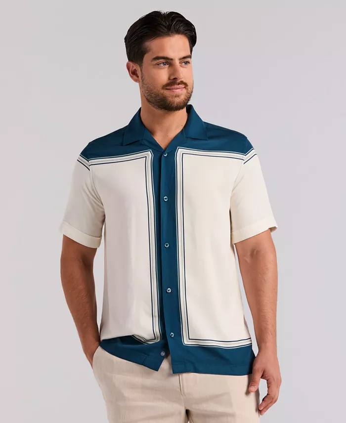 Men's Color Block Short-Sleeve Button-Down Shirt