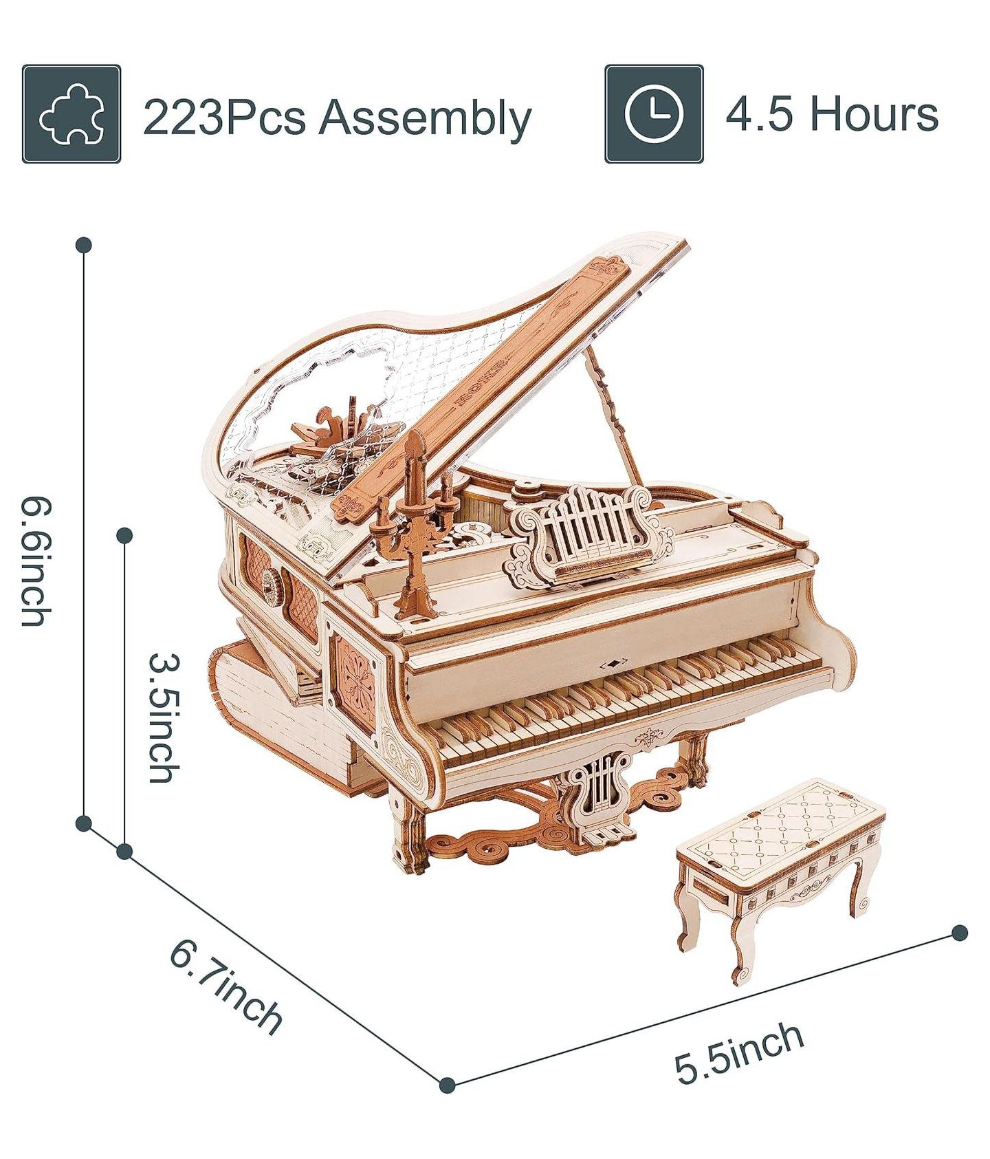 Детские конструкторы Robotime Magic Piano AMK81 223-Piece 3D Wooden Puzzle, Ages 14+ — фото 3