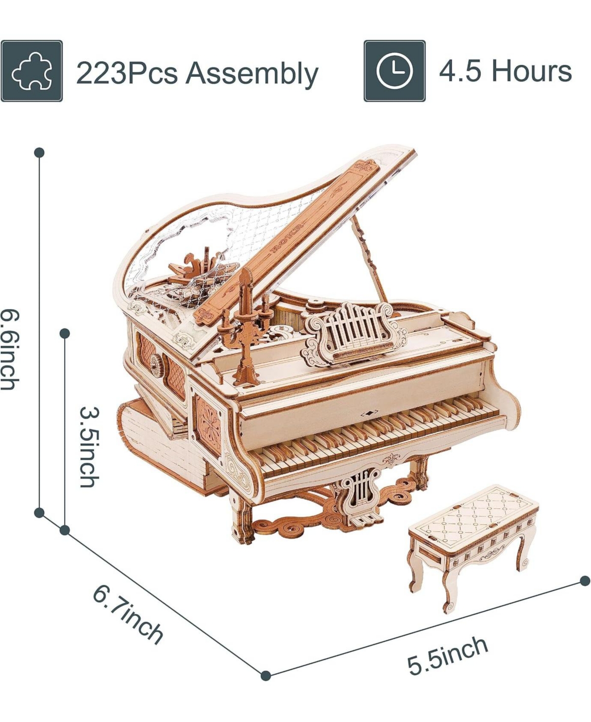 Robotime AMK81 Magic Piano 3D Puzzles Adults-Mechanical Musical Instrument-Wooden Music Box Puzzle Kit to Build-Aesthetic Desk Decor Unique Gift