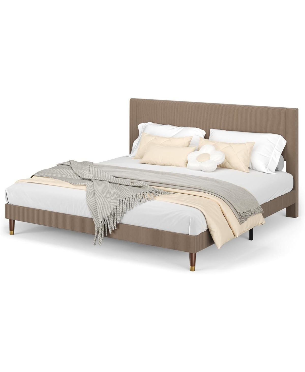 gaomon Bed Frame with Headboard, Corduroy Upholstered Platform Bed with Wooden Slats Support - No Box Spring Needed & Noise Free