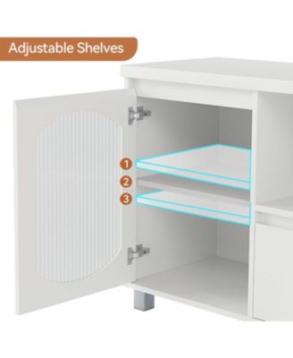 Modern TV Stand for 65 Inch TV, TV Cabinet with Fluted Glass Door and Open Shelve, White TV Entertainment Center with Storage