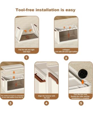 4-Tier Foldable Storage Cabinet, Plastic Organizer with Magnetic Doors & Wheels for Home Use, White