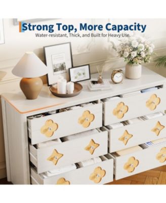 Fluted 6-Drawer Dresser for Bedroom, 47.4" Wide Wooden Chest with Large Storage & TV Stand Use, White