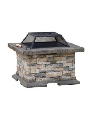 28 Inch Square MGO Fire Pit Outdoor Elegant Design Heat Resistant Iron Fire Bowl No Assembly Required