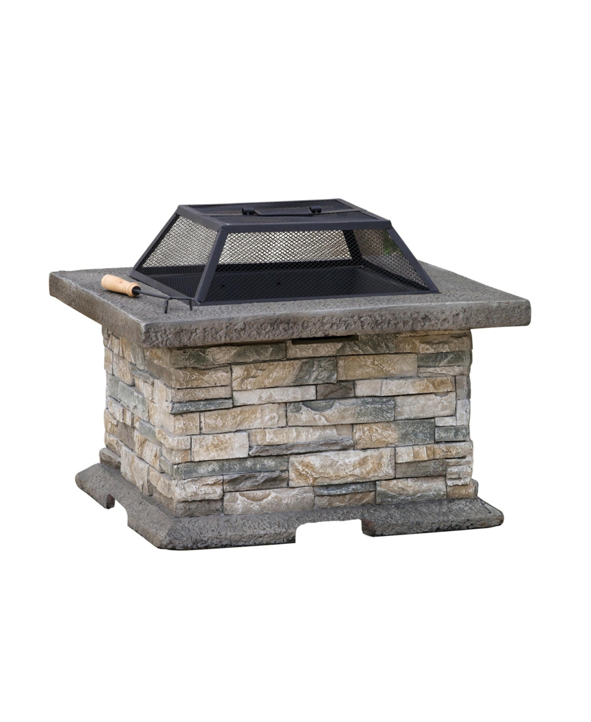 Flynama 28 Inch Square Mgo Fire Pit Outdoor Elegant Design Heat Resistant Iron Fire Bowl No Assembly Required