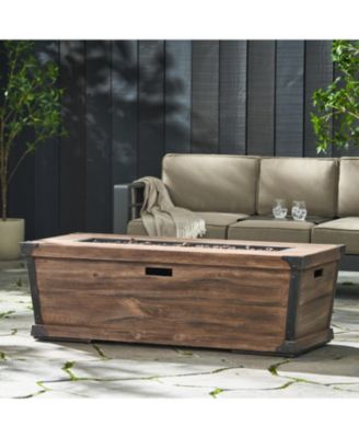 56 Inch Rectangle Concrete Gas Fire Pit Table Brown Wood Pattern 50000 BTU Outdoor Patio Propane Only