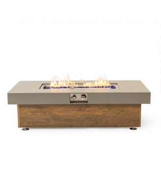 48 Inch Iron Fire Pit Table with Wood Grain Stainless Steel Burner Waterproof Cover Easy Control Propane Fire Table