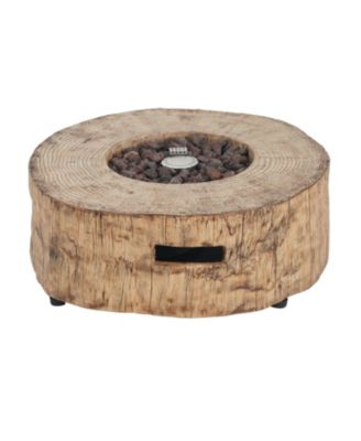 30000 BTU Patio MGO Propane Fire Pit Wood Pattern Brown Round Design Adjustable Flame No Assembly