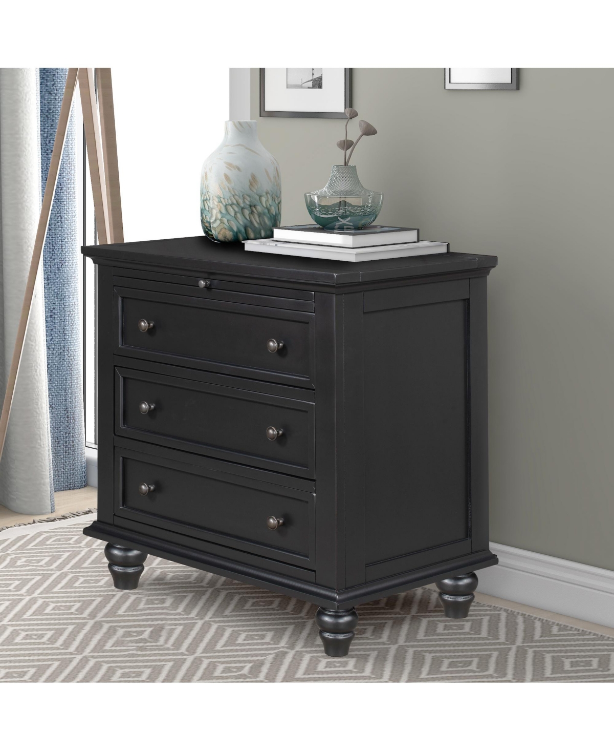 Cesicia 3-Drawer Solid Wood Nightstand with Pull-Out Tray