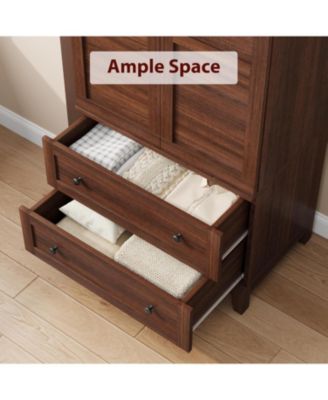 72" Tall Wooden Armoire Wardrobe Closet with 2 Drawers, Adjustable Shelf & Hanging Rod