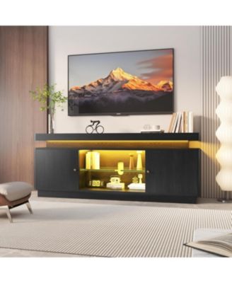 63" TV Stand with Storage, Modern Entertainment Center with Adjustable Shelf, Power Outlet & USB Ports