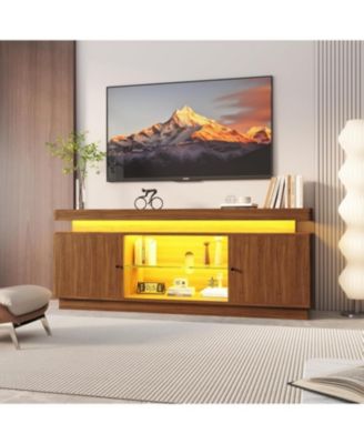 63" TV Stand with Storage, Modern Entertainment Center with Adjustable Shelf, Power Outlet & USB Ports