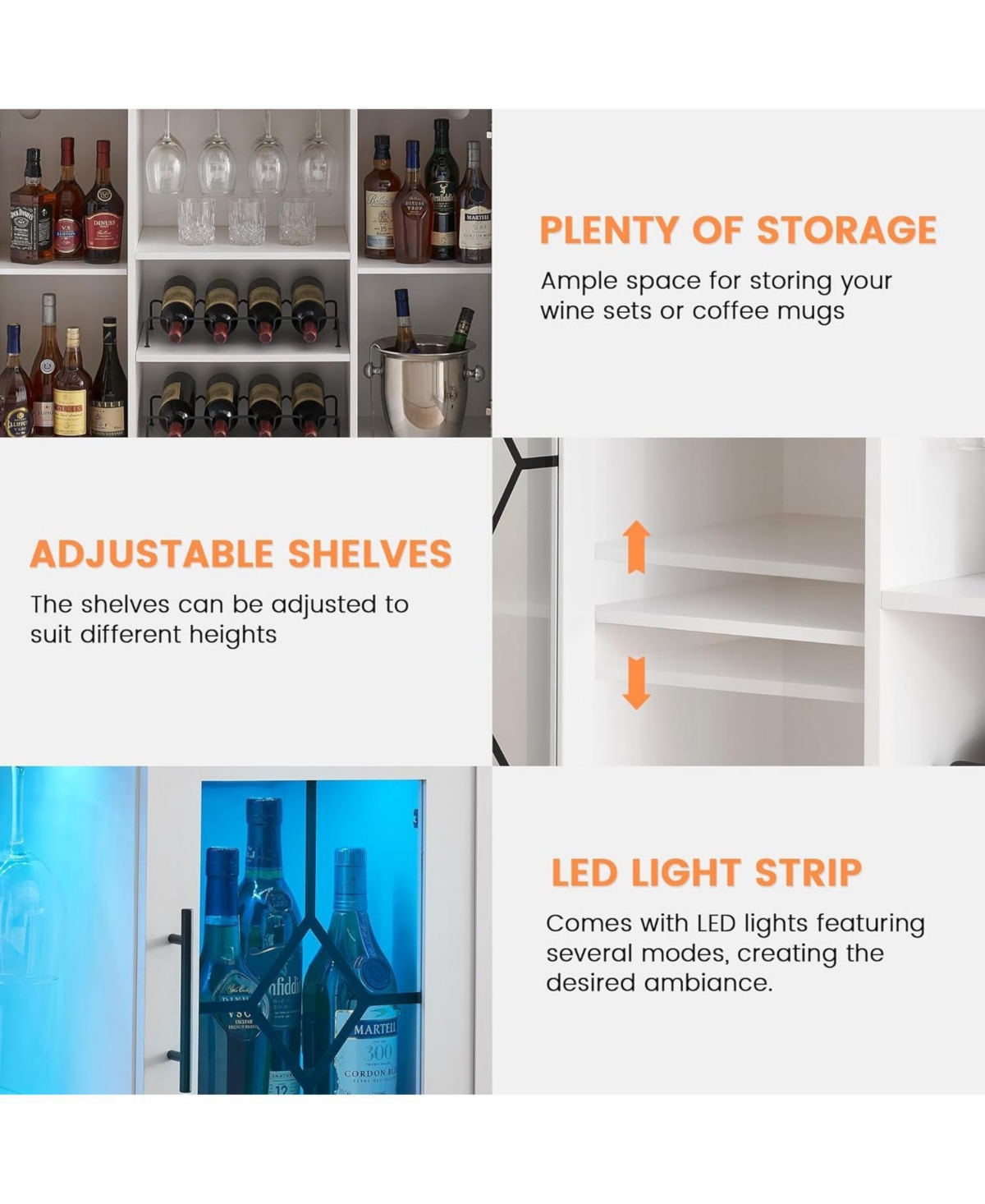 gaomon Wine Bar Cabinet with Led Lights, Coffee Bar Storage, Buffet Sideboard for Dining Room & Kitchen