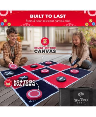 2-in-1 Vintage Giant Checkers & Tic Tac Toe Game W/ Mat - 100% Machine-Washable Canvas With Big Foam Discs - Giant Games