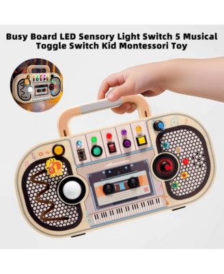 Interactive Light & Sound Busy Board for Toddlers, Montessori Toy with 5 Musical Switches & Games