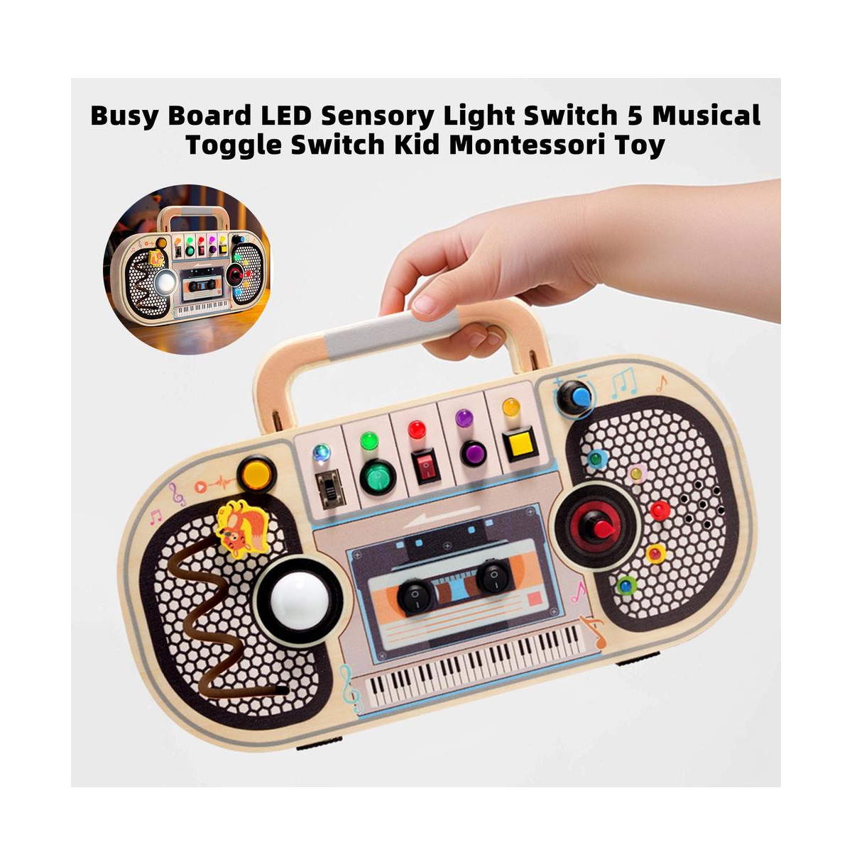 Bruce & Shark Interactive Light & Sound Busy Board for Toddlers, Montessori Toy with 5 Musical Switches & Games