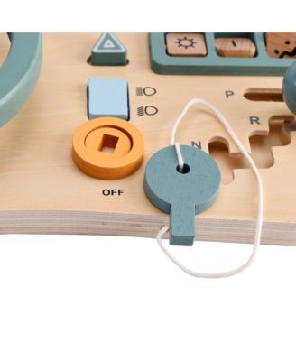 Montessori Busy Board for Toddlers, Wooden Activity Toy with with Lock, Key & Steering Wheel