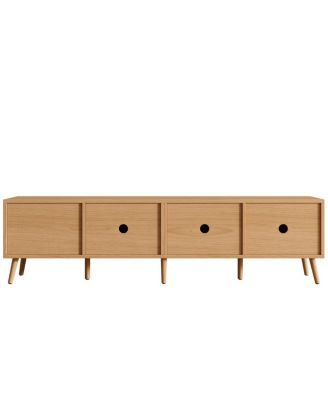 70" Modern TV Stand with Rattan Doors & Storage for Living Room