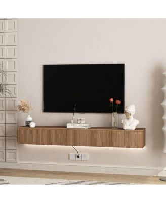 Floating 69" TV Stand with 16 Color LEDs, Modern Entertainment Center