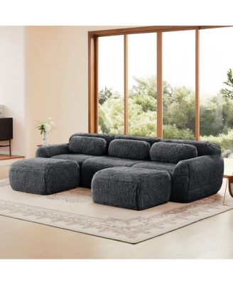 U-shaped Boneless Sofa, 32D High Density Sponge, Anti-Slip, Dark Gray