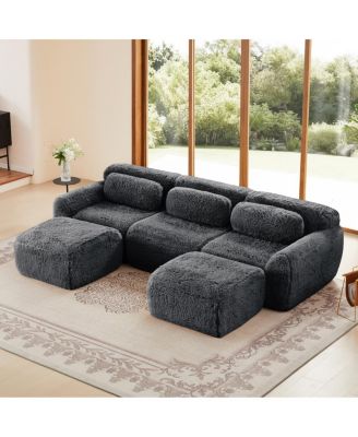 U-shaped Boneless Sofa, 32D High Density Sponge, Anti-Slip, Dark Gray