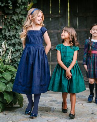 Little and Big Girls' Organic Puff Sleeve Pintuck Sateen Party Dress