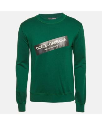 Men's Green Logo Print Cotton Crew Neck Sweatshirt