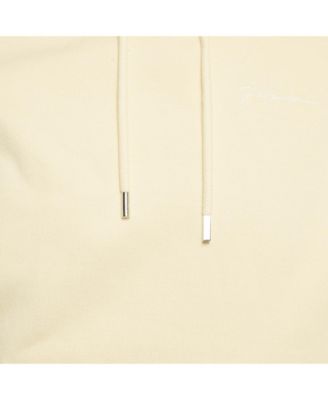 Men's Cream Logo Embroidery Cotton Hooded Sweatshirt