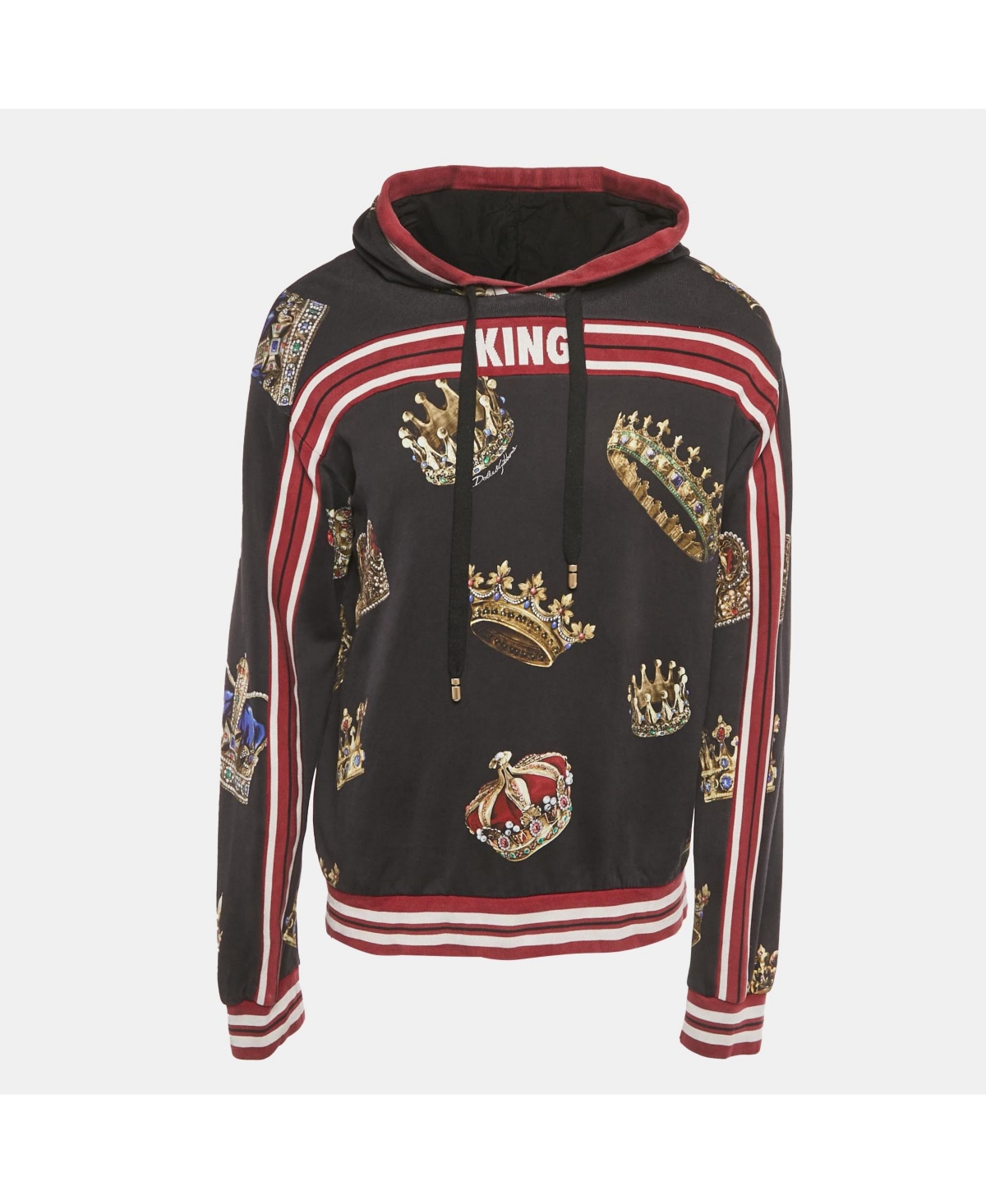 Pre-Owned Dolce & Gabbana Men's Black Crown Print Cotton Hoodie