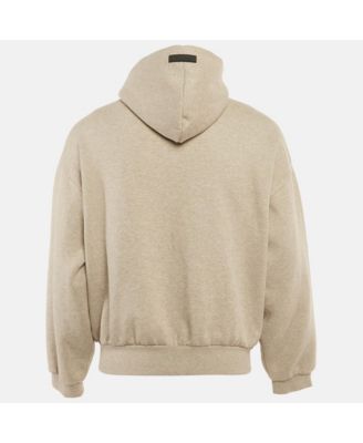 Men's Beige Logo Print Cotton Hoodie