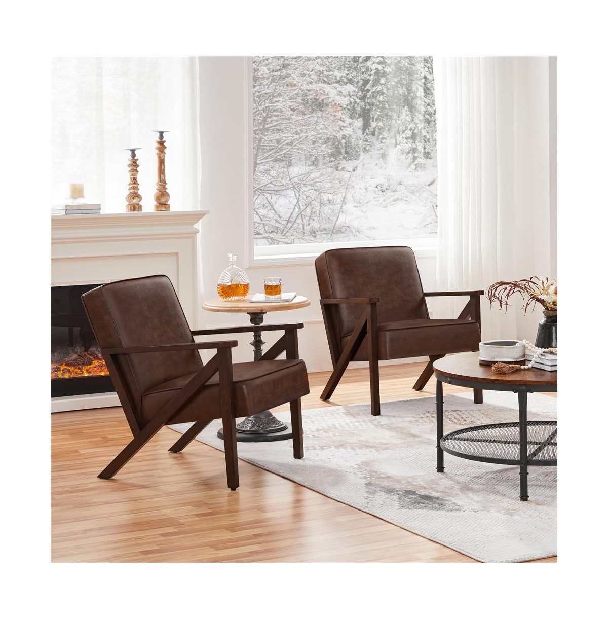 Yaheetech Faux Leather Armchair with Z-shaped Wood Legs Dark Brown