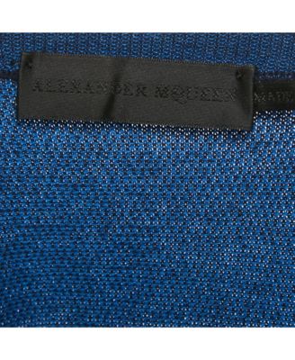 Men's Blue 3D Skull Embossed Cotton Knit Sweater